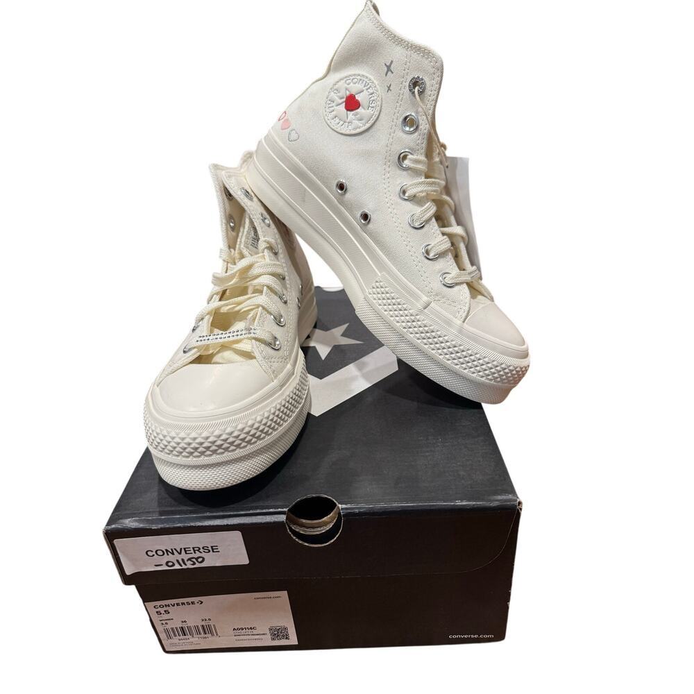 Converse Chuck Taylor Lift Hi Egret Y2K Heart Platform Shoe Women Size 5.5 New